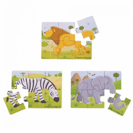 Set 3 puzzle din lemn - Jungla Vesela, BIGJIGS Toys, 2-3 ani + [2]