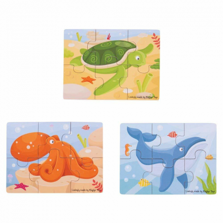 Set 3 puzzle din lemn - Lumea acvatica, BIGJIGS Toys, 2-3 ani + [0]