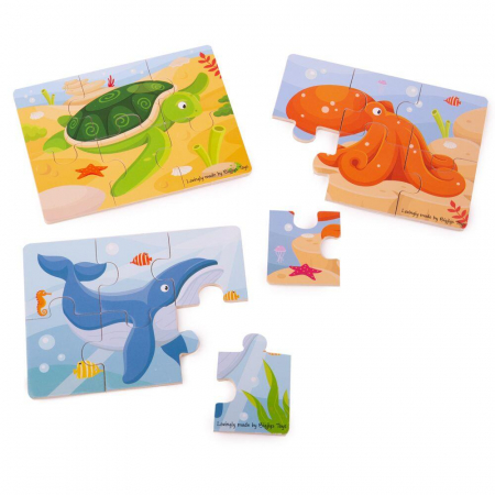 Set 3 puzzle din lemn - Lumea acvatica, BIGJIGS Toys, 2-3 ani + [1]