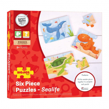 Set 3 puzzle din lemn - Lumea acvatica, BIGJIGS Toys, 2-3 ani + [4]