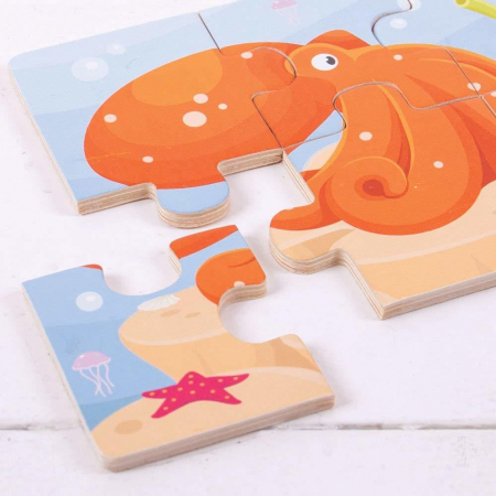 Set 3 puzzle din lemn - Lumea acvatica, BIGJIGS Toys, 2-3 ani + [3]