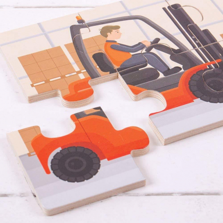 Set 3 puzzle din lemn - Vehicule pentru constructii, BIGJIGS Toys, 2-3 ani + [3]
