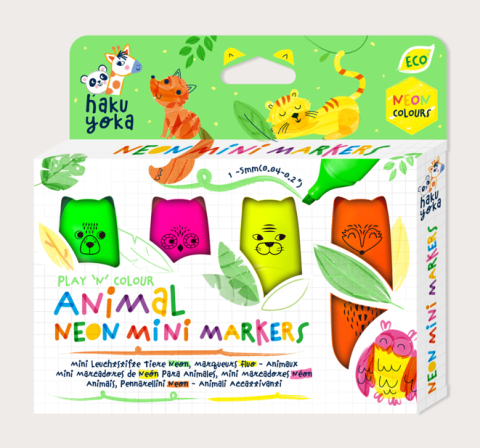 Jocuri creative - Set 4 Mini Markere Neon ,   Animale