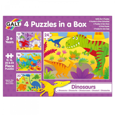Vârsta - Set 4 puzzle-uri Dinozauri (12, 16, 20, 24 piese), Galt, 2-3 ani +