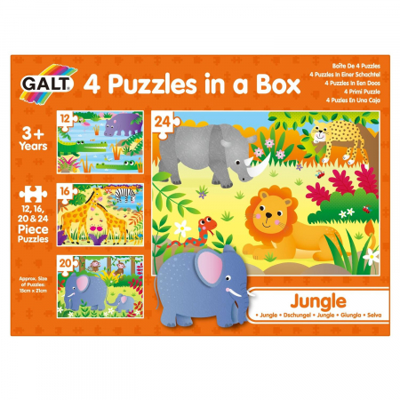 Vârsta - Set 4 puzzle-uri Jungla (12, 16, 20, 24 piese), Galt, 2-3 ani +