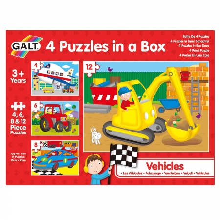 Vârsta - Set 4 puzzle-uri Vehicule (4, 6, 8, 12 piese), Galt, 2-3 ani +