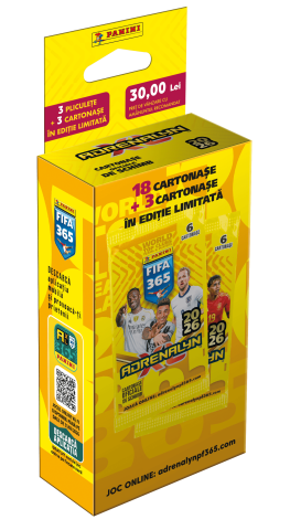 Vârsta - Set cartonase de schimb 3 pachete + 3 carduri limitate Panini, FIFA 365 Adrenalyne 2025-2026