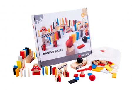 Seturi de construit - Set constructie trasee de tip Domino, 115 piese din lemn, +7 ani