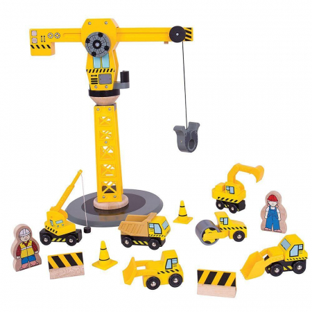 Jucarii baieti - Set constructie - Macara, BIGJIGS Toys, 2-3 ani +