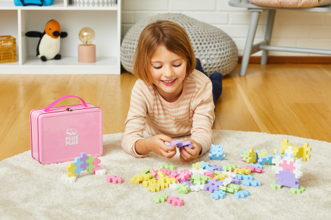 Set constructie Plus-Plus, 70 piese mari, portabil, in cutie metalica, culori pastelate [3]