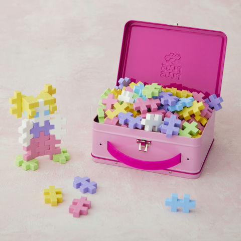 Set constructie Plus-Plus, 70 piese mari, portabil, in cutie metalica, culori pastelate [4]