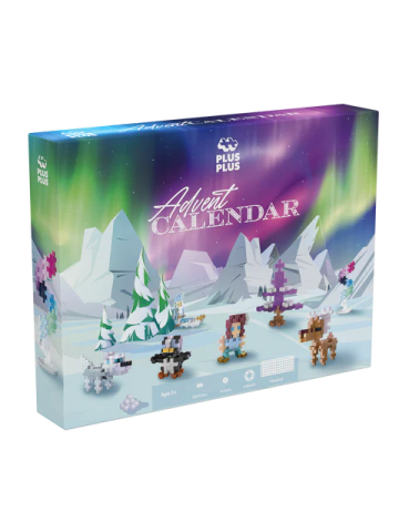 Jucarii si jocuri copii - Set constructie Plus-Plus, Calendar Advent - Mos Craciun si Aurora Boreala