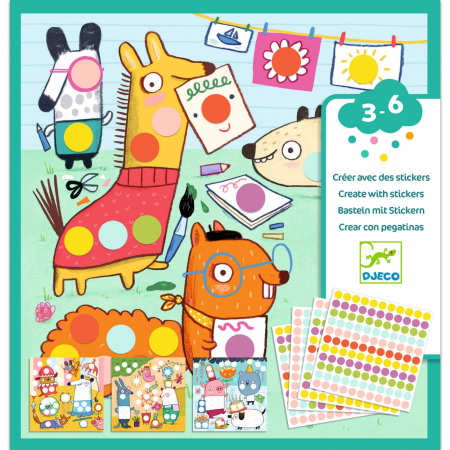 Jucarii copii 2-3 ani - Set creativ cu autocolante Djeco, Buline colorate, 2-3 ani +