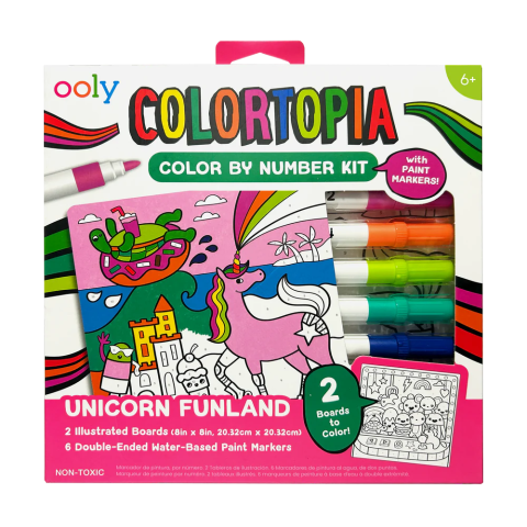Gradinita si scoala - Set creativ de pictura dupa numere cu markere Colortopia - Taramul Unicornilor (Set de 6 culori duble)