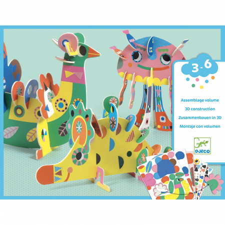 Jucarii copii 4-5 ani - Set creativ Djeco, Animale 3D, 4-5 ani +