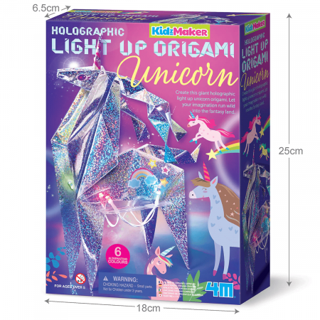 Jucarii si jocuri copii - Set creativ - Origami holografic Unicorn cu iluminare, 4M, +5 ani