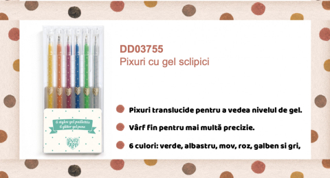 Set cu 6 roll-gel (markere) cu sclipici Djeco, 6-7 ani + [1]