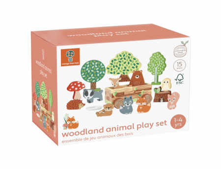 Jucarii si jocuri Montessori - Set cu piese din lemn animale de padure, Orange Tree Toys, 1-4 ani
