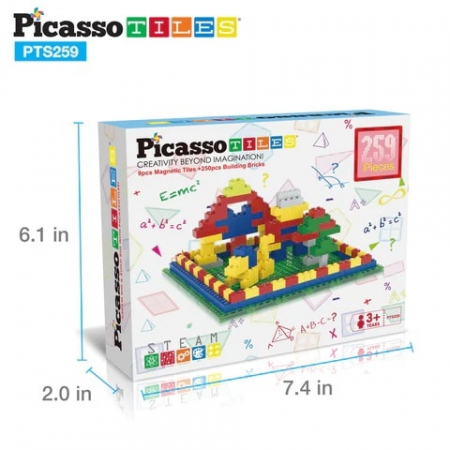 Jocuri cu magneti - Set de 259 de piese, cărămizi magnetice și plăci de construcție, PicassoTiles