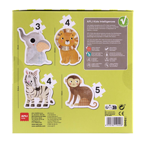 Set de 4 puzzle-uri progresive - Animale din savana (3-5 piese), Apli Kids, +2 ani [1]