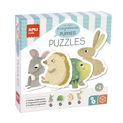Jucarii bebelusi - Set de 4 puzzle-uri progresive - Pui de animale (2-4 piese), Apli Kids, +2 ani