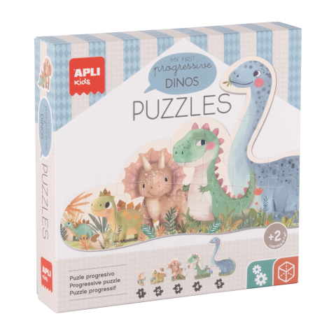 Jucarii bebelusi - Set de 5 puzzle-uri progresive - Dinozauri (1-5 piese), Apli Kids, +2 ani