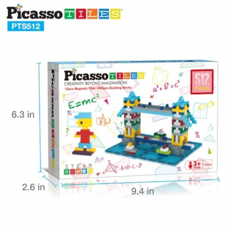 Jocuri cu magneti - Set de 512 de piese, cărămizi magnetice și plăci de construcție, PicassoTiles