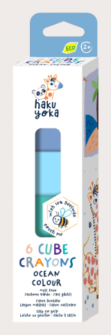 Jocuri creative - Set de 6 creioane cerate in forma de cub, Haku Yoka - culori ocean