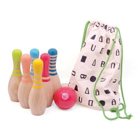 Jucarii de exterior - Set de bowling din lemn, Svoora, 5 ani+