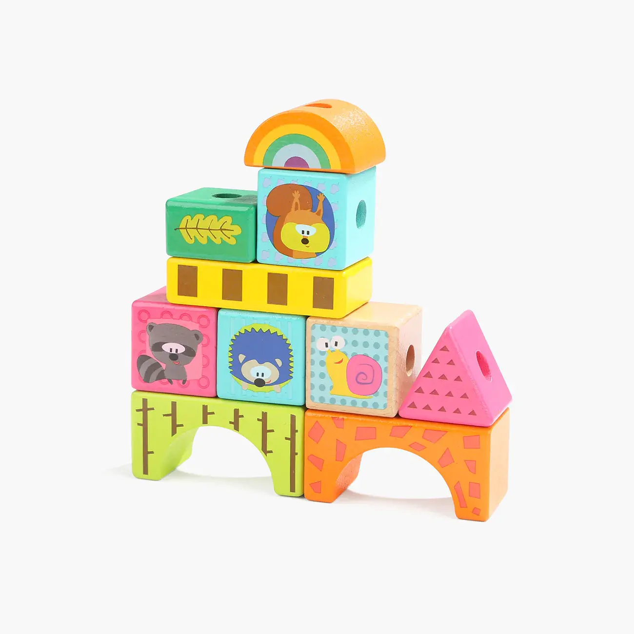 Set de constructie Animalute din padure, cuburi din lemn, Topbright, 1-2 ani + [3]