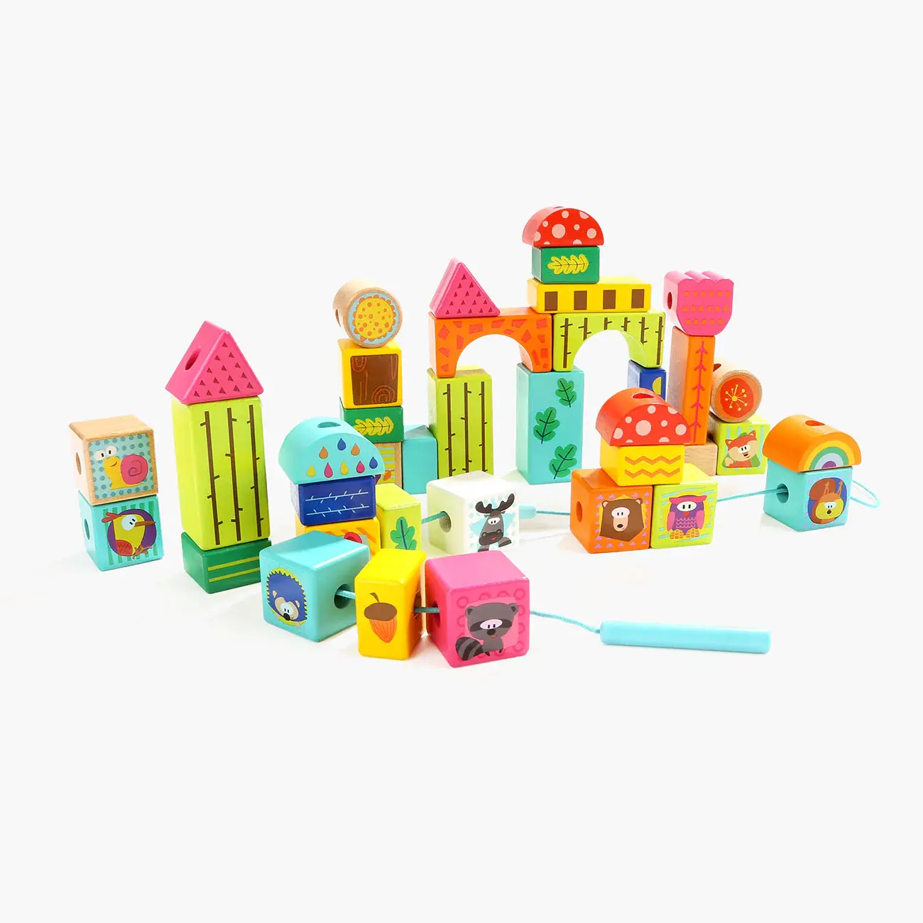 Set de constructie Animalute din padure, cuburi din lemn, Topbright, 1-2 ani + [2]