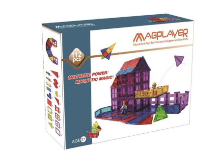 Seturi de construit - Set de constructie magnetic - 112 piese, MAGPLAYER, 2-3 ani +