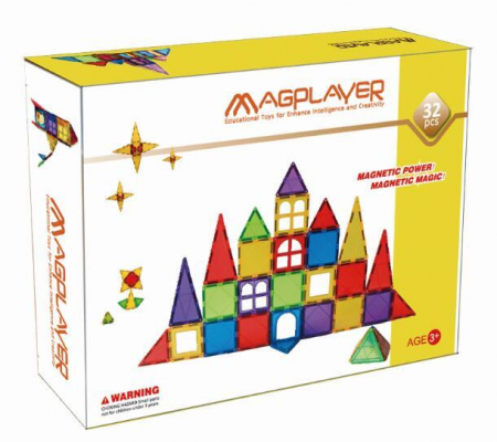Set de constructie magnetic - 32 piese, MAGPLAYER, 2-3 ani + [1]