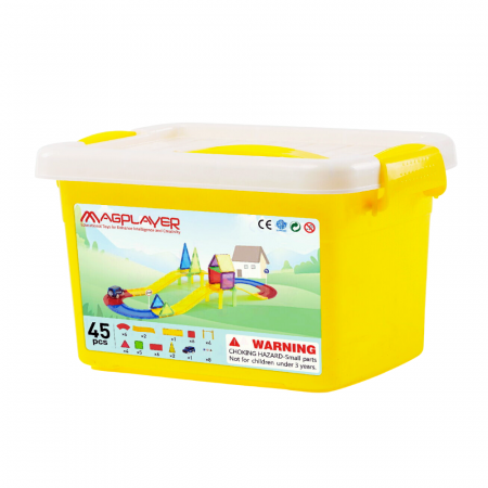 Jucarii si jocuri copii - Set de constructie magnetic 3D - Circuit masinute (45 piese)