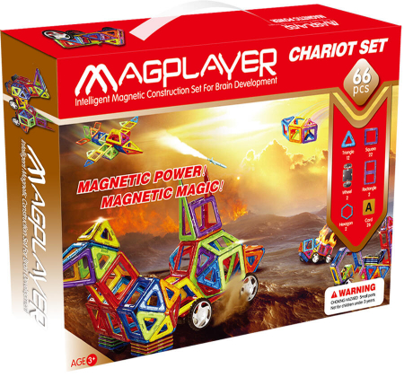 Seturi de construit - Set de constructie magnetic - 66 piese, MAGPLAYER, 2-3 ani +