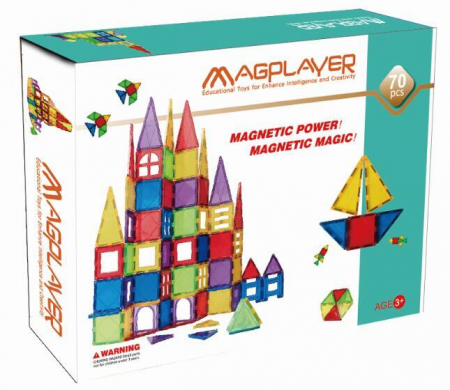 Seturi de construit - Set de constructie magnetic - 70 piese, MAGPLAYER, 2-3 ani +
