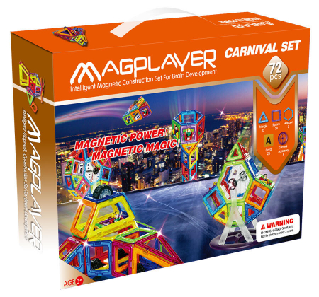 Seturi de construit - Set de constructie magnetic - 72 piese, MAGPLAYER, 2-3 ani +