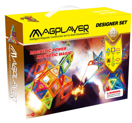Vârsta - Set de constructie magnetic - 83 piese, MAGPLAYER, 2-3 ani +