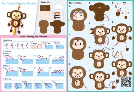 Set de cusut DIY - decoratiune topper pentru creion - Maimuta, + 5 ani [3]