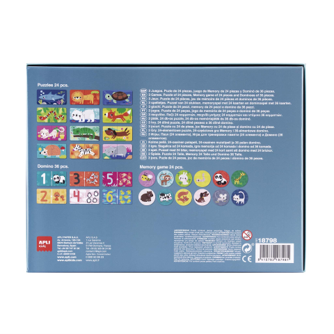Set jocuri educative Animale - Puzzle Duo, Domino și Memorie, Apli Kids, +3 ani [1]