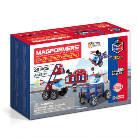 Seturi de construit - Set magnetic de construit- Magformers, masini de interventie, Clicstoys, 2-3 ani +