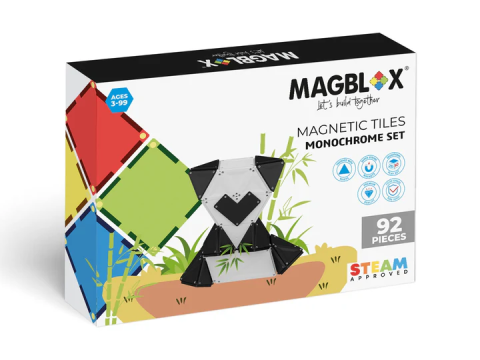 Jucarii si jocuri copii - Set magnetic Magblox - 92 piese magnetice de constructie Monocrom AlbNegru