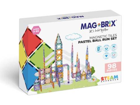 Seturi de construit - Set magnetic Magblox - 98 piese, circuit cu bile PASTEL - Magbrix Marble Run