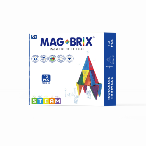 Jucarii si jocuri copii - Set magnetic Magbrix 12 piese triunghi isoscel - compatibil cu caramizi de constructie tip Lego