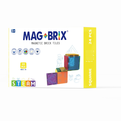 Seturi de construit - Set magnetic Magbrix 24 piese patrate - compatibil cu caramizi de constructie tip Lego