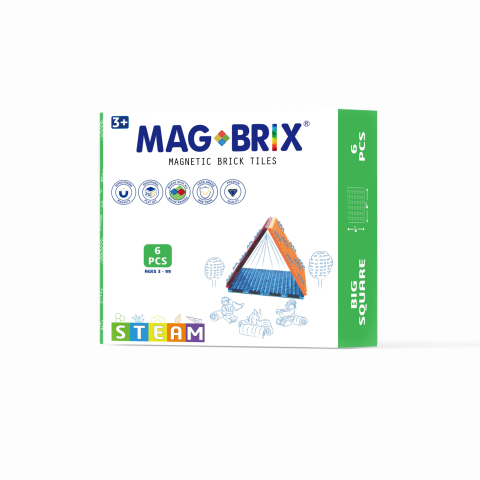 Seturi de construit - Set magnetic Magbrix 6 piese patrate mari - compatibil cu caramizi de constructie tip Lego