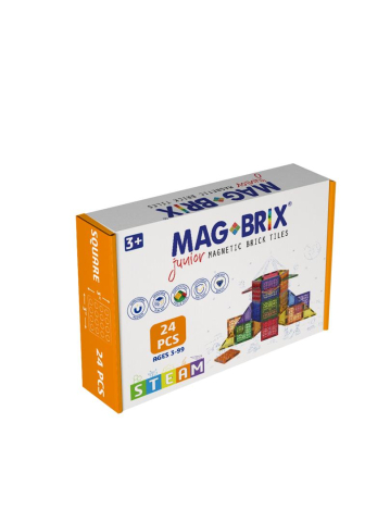 Seturi de construit - Set magnetic Magbrix Junior 24 piese patrate - compatibil cu caramizi de constructie tip Lego Duplo