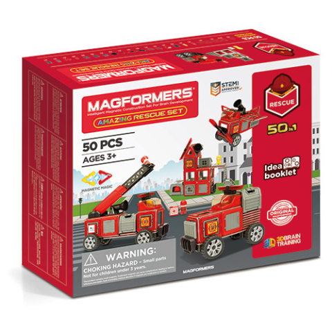 Cadouri copii - Set magnetic Magformers, Uimitorul set cu vehicule de interventie, Clicstoys, 2-3 ani +