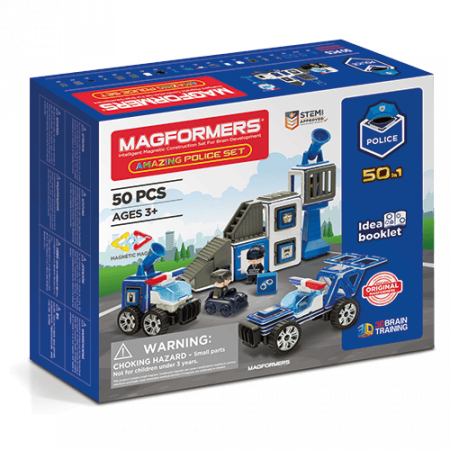 Jucarii si jocuri copii - Set magnetic Magformers, Uimitorul set de politie, Clicstoys, 2-3 ani +
