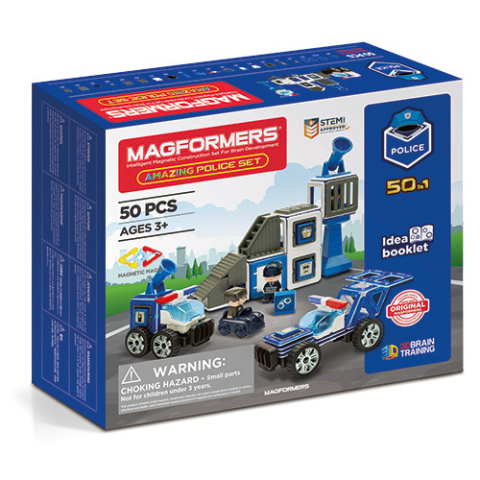 Cadouri copii - Set magnetic Magformers, Uimitorul set de politie, Clicstoys, 2-3 ani +